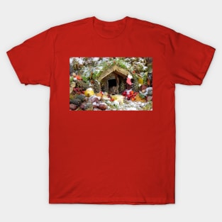 christmas wild mouse in a snow log cabin house T-Shirt